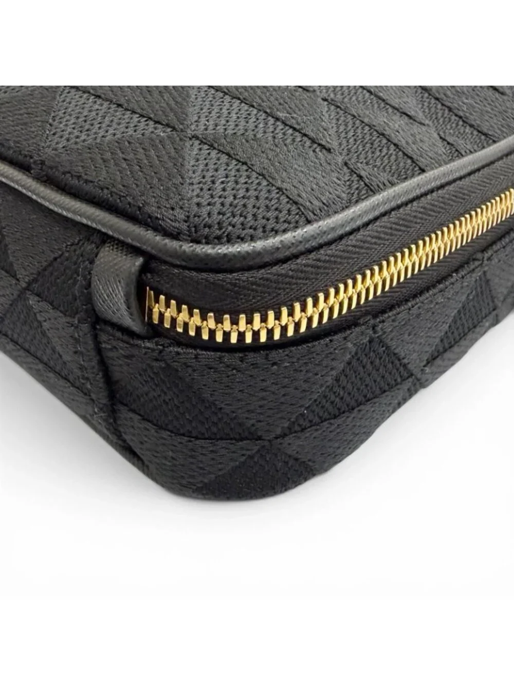 Prada Brick Triangle Logo Jacquard Leather Shoulder Bag Black